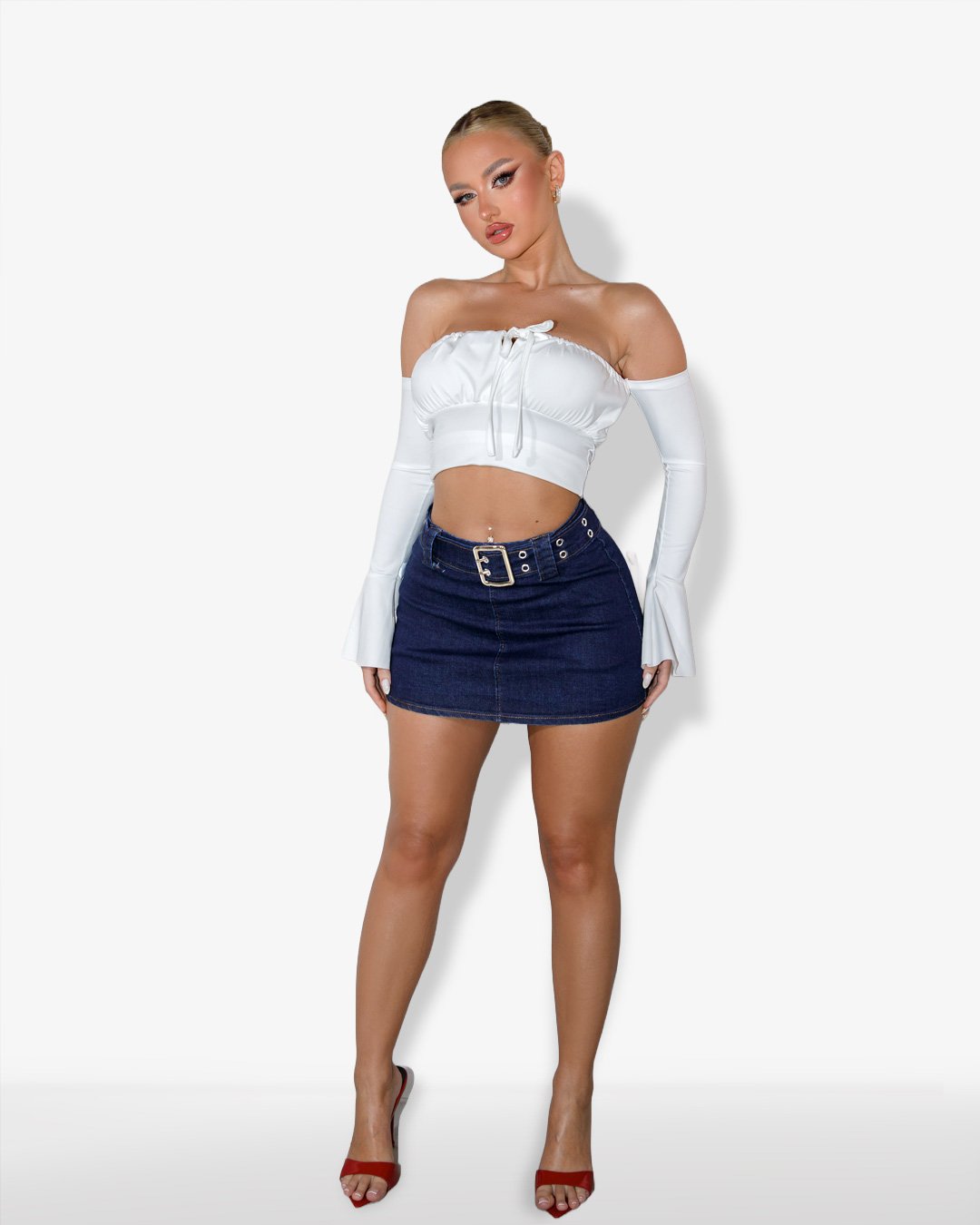 Denim skirt-shorts with belt |Blue