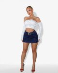 Denim skirt-shorts with belt |Blue