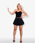 Pleated mini skirt with belt and metal studs | Black