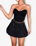 Pleated mini skirt with belt and metal studs | Black