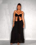 Crinkle boho maxi-skirt ruched | Black