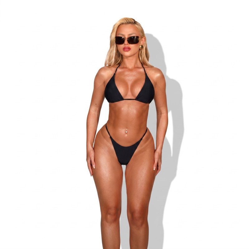 Marmalady | Triangle bikini set με tie-up σχέδιο και σούρα | Μαύρο