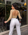 Crop top ριμπ με ανοιχτή πλάτη | Μπεζ