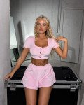 Crop top velvet short-sleeved|Pink Crop top velvet short-sleeved|Pink