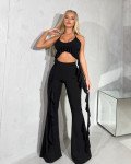 Crop-top halter με ανοιχτή πλάτη και βολάν|Μαύρο