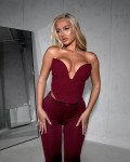 Crop-top strapless with deep V neckline |Bordeaux