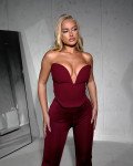 Crop-top strapless with deep V neckline |Bordeaux