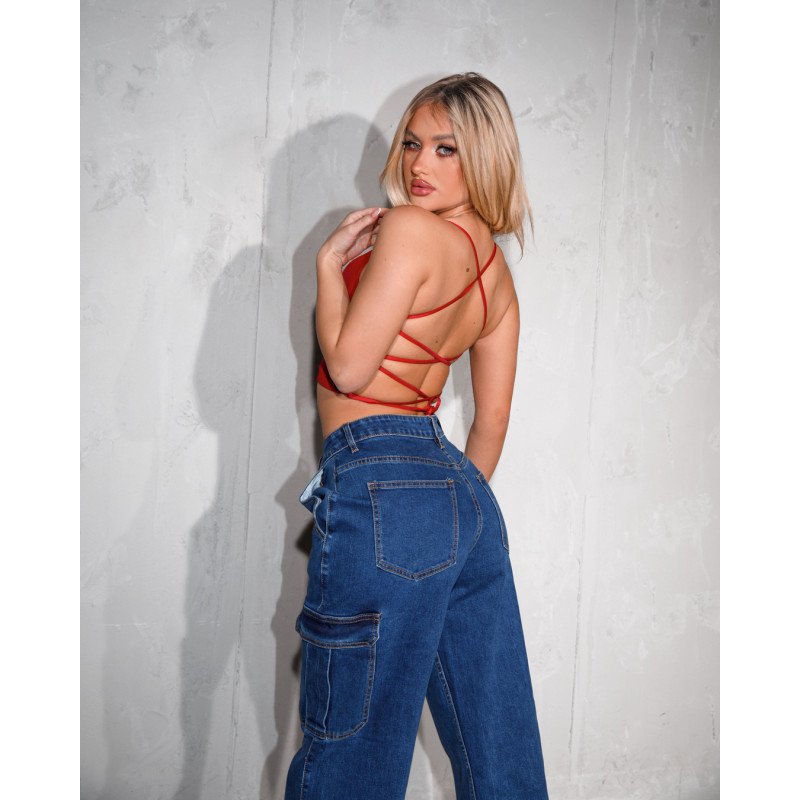 Marmalady | Crop-top με lace up στην πλάτη|Κόκκινο