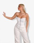 Strapless corset-style top with closure | White