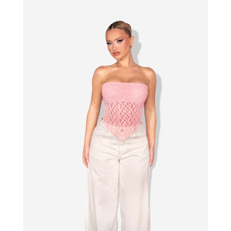 Marmalady | Strapless ασύμμετρο τοπ με δαντέλα |Ροζ