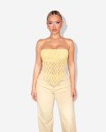 Strapless asymmetric top with lace| Yellow