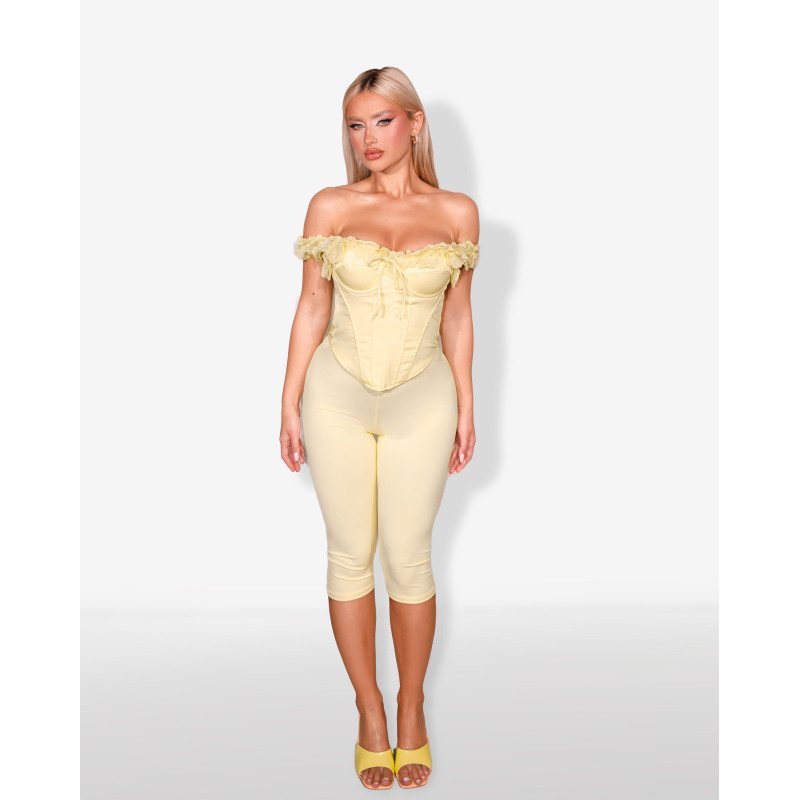 Marmalady | Romantic corset top με cups και βολάν με δαντέλα| Κίτρινο