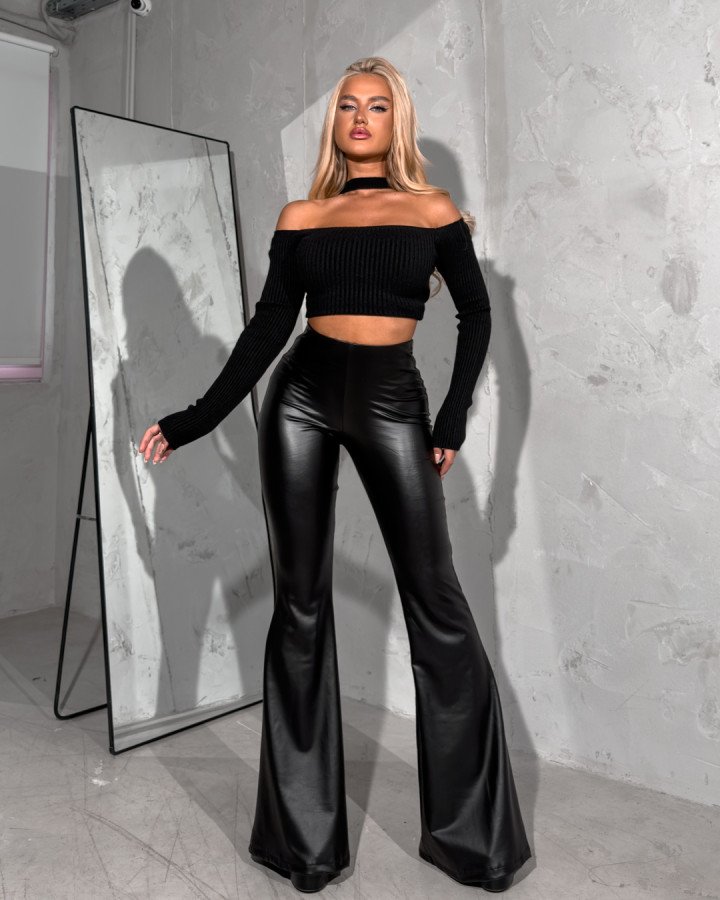 Faux-leather flared-pants