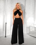 Wide leg high-waisted pants | Black